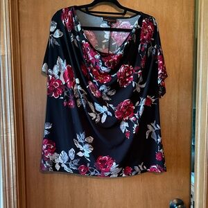 Dana Buchman Black and Red Floral Blouse